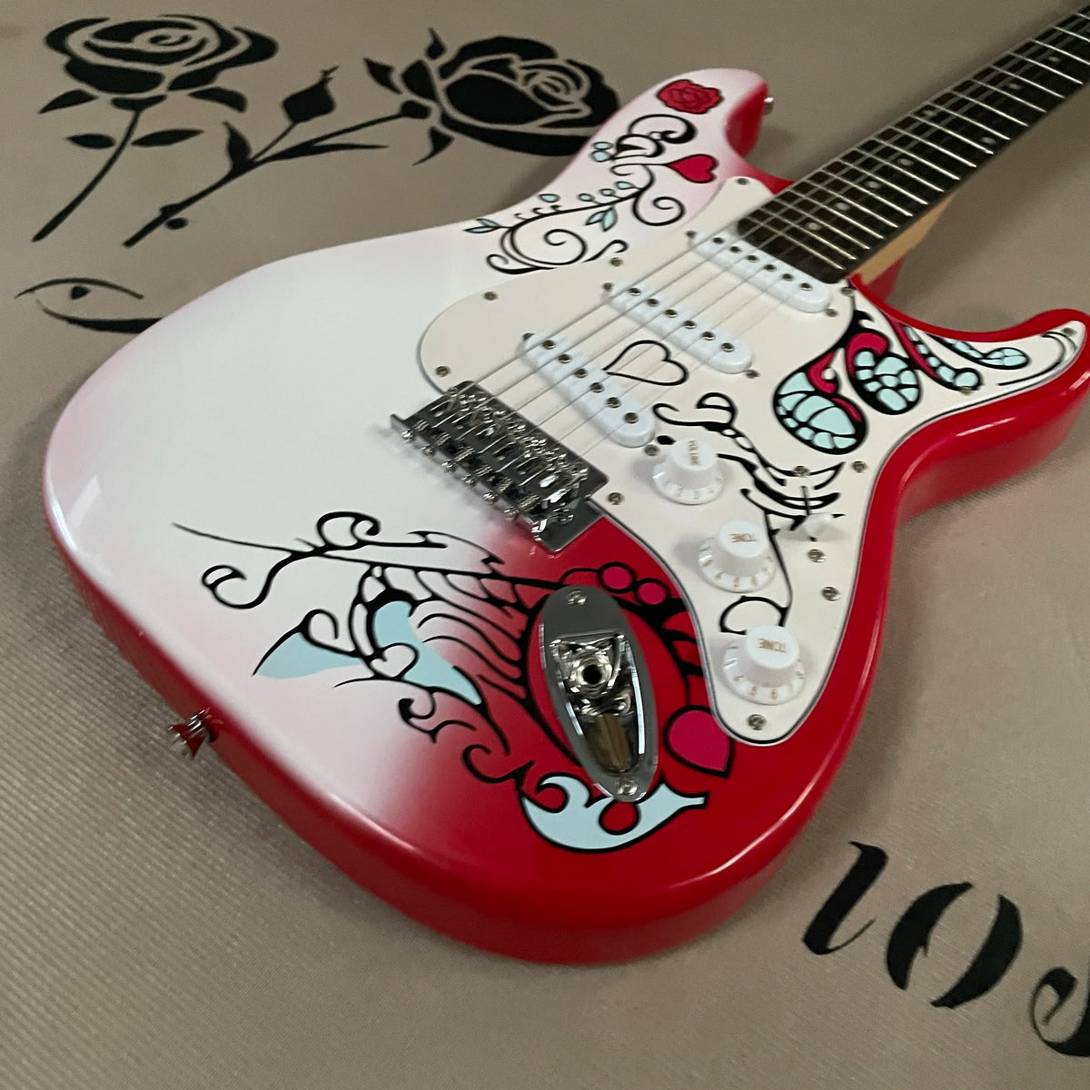 Guitarra eléctrica de 6 cuerdas, guitarras sss, guitarra eléctrica con gradiente rojo y blanco