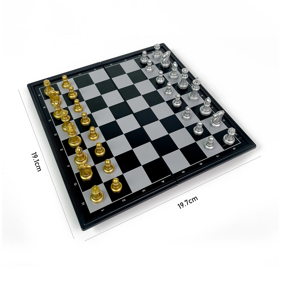 Juego de ajedrez magnético plegable, set de ajedrez dorado y plateado, juego de mesa portátil de plástico para viajes y competición con tablero