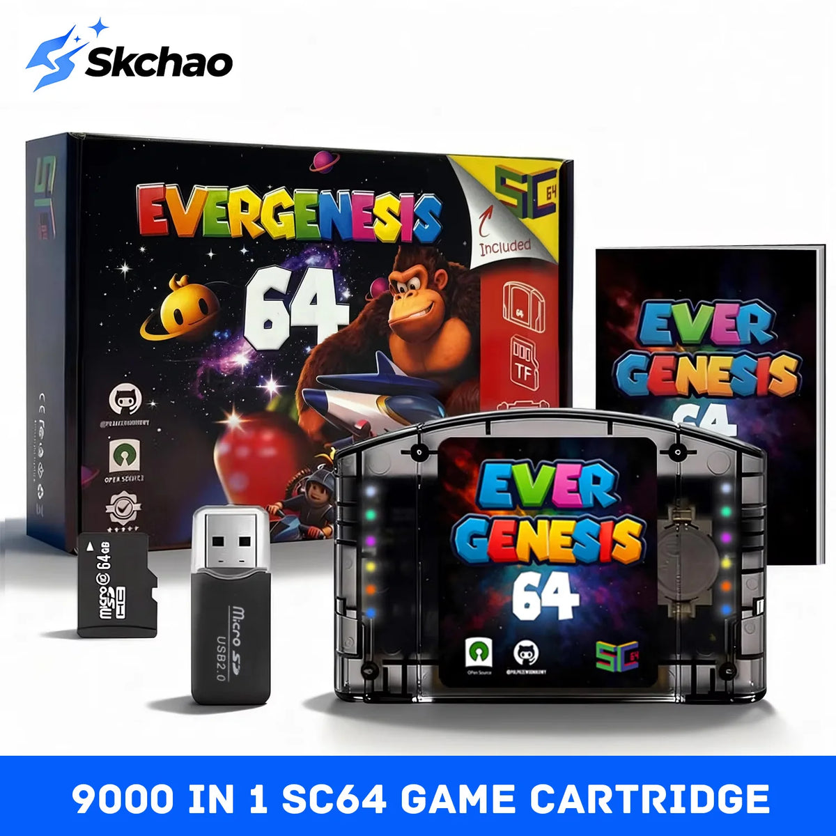Cartucho de Juegos SC64 Flash Cart 10000 en 1 de Código Abierto para Consola Nintendo 64 N64, Chip Modular 6TG, Sin Restricción de Región, con Tarjeta TF de 64G