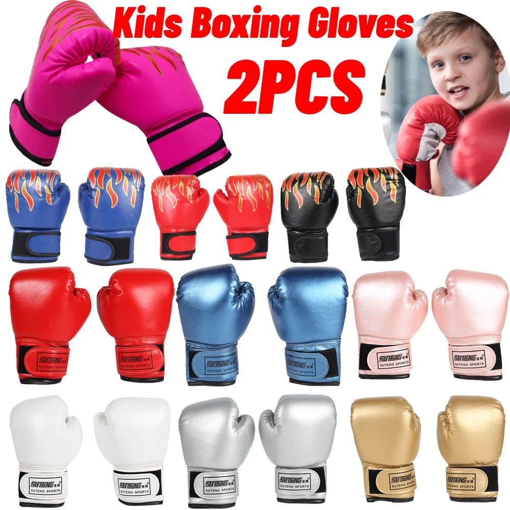 Guantes de boxeo para niños, guantes de combate MMA de cuero PU, saco de boxeo, guantes tailandeses profesionales para entrenamiento infantil, 2 uds.