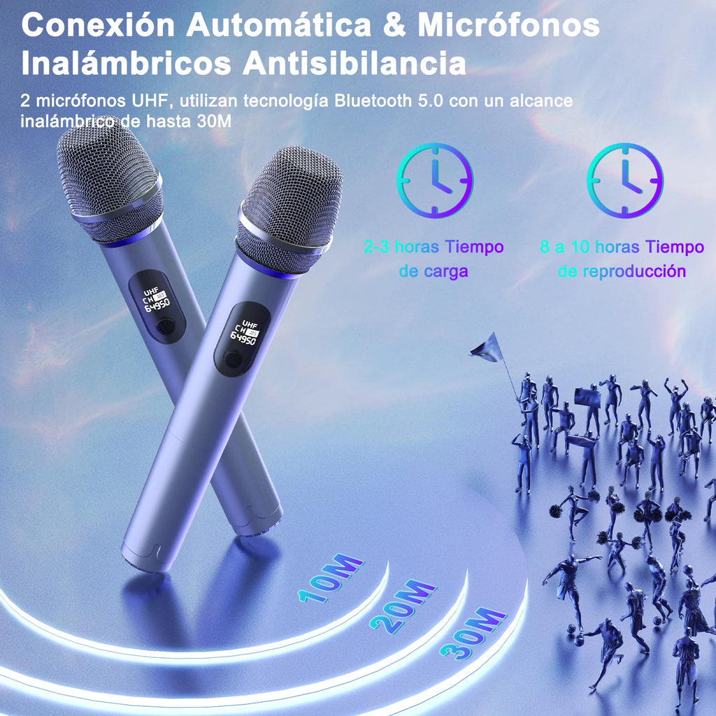 T10 Wireless Bluetooth Speaker, Karaoke Machine with 2 Microphone, Home Karaoke System with LED Party Light, Remote Control