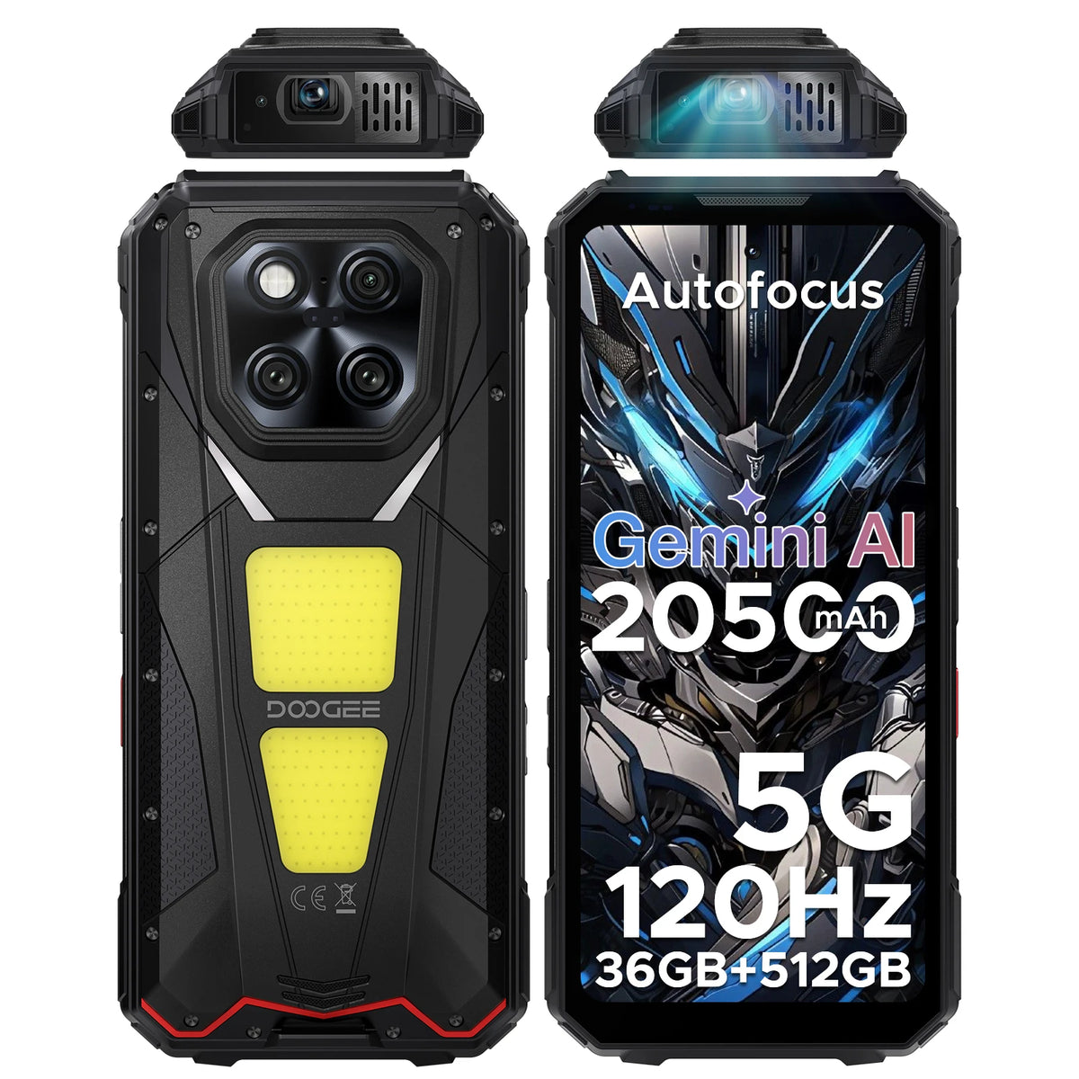 Teléfono robusto DOOGEE V Max Play 5G con proyector, pantalla de 6.78", batería de 20500mAh, luces de camping duales, Dimensity 7300, NFC, smartphone con proyector
