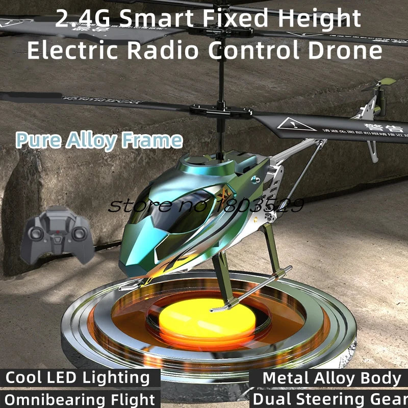Helicóptero RC de control remoto eléctrico de altura fija inteligente 3.5CH, cuerpo de metal con doble sistema de dirección 2.4G, iluminación aérea, helicópteros RC con efectos de luz.