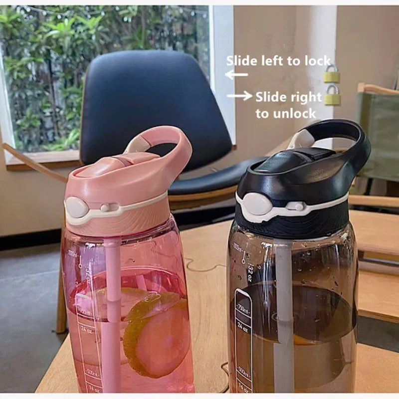 Botella de agua portátil de gran capacidad de 1L, botellas de agua deportivas con pajita, Material Tritan para hombres y mujeres, sin BPA para gimnasio, Camping, Tour