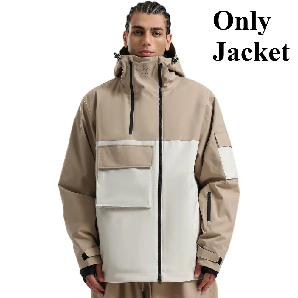 Chaquetas de snowboard con bolsillo súper grande para hombre, abrigos de esquí holgados y transpirables, Tops de invierno Unisex con aislamiento impermeable, Sudadera con capucha con cremallera