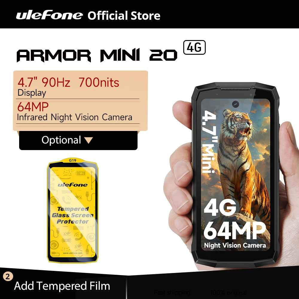 Teléfono resistente Ulefone Armor Mini 20 4G de 4.7", cámara nocturna de 64 MP, smartphone Android 14, batería de 6200 mAh, NFC, 16 GB+256 GB, 33 W, G99