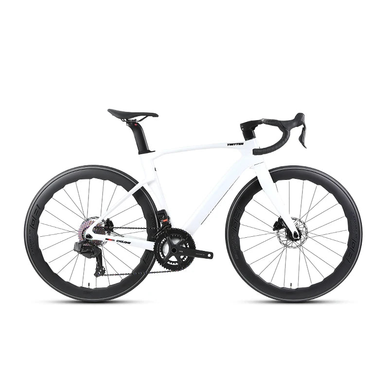 Bicicleta de carretera TWITTER CYCLONEpro SHIMANO R8020-22S, cableado interno, fibra de carbono T800, frenos de disco hidráulicos.