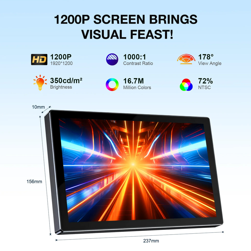 Pantalla Portátil HOWENS de 10.1 Pulgadas, Resolución de 60Hz 1920*1200, Panel TN, 520cd/ ㎡   Monitor Industrial Portátil con Brillo y Tiempo de Respuesta de 3ms
