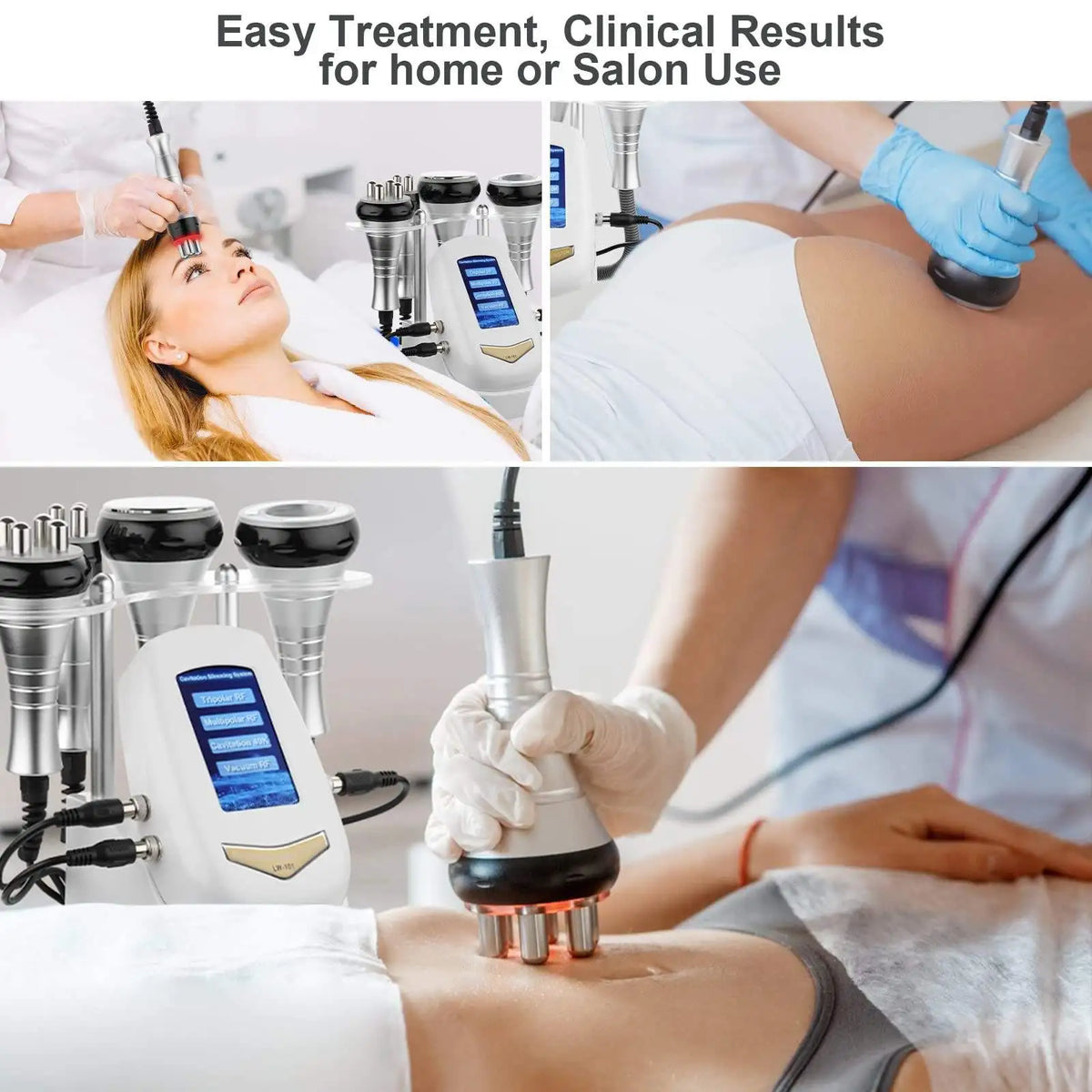 Dispositivo de belleza con tecnología de cavitación ultrasónica y múltiples sondas, que incluye masaje con vacío y funciones para el cuidado de la piel y la estética corporal.