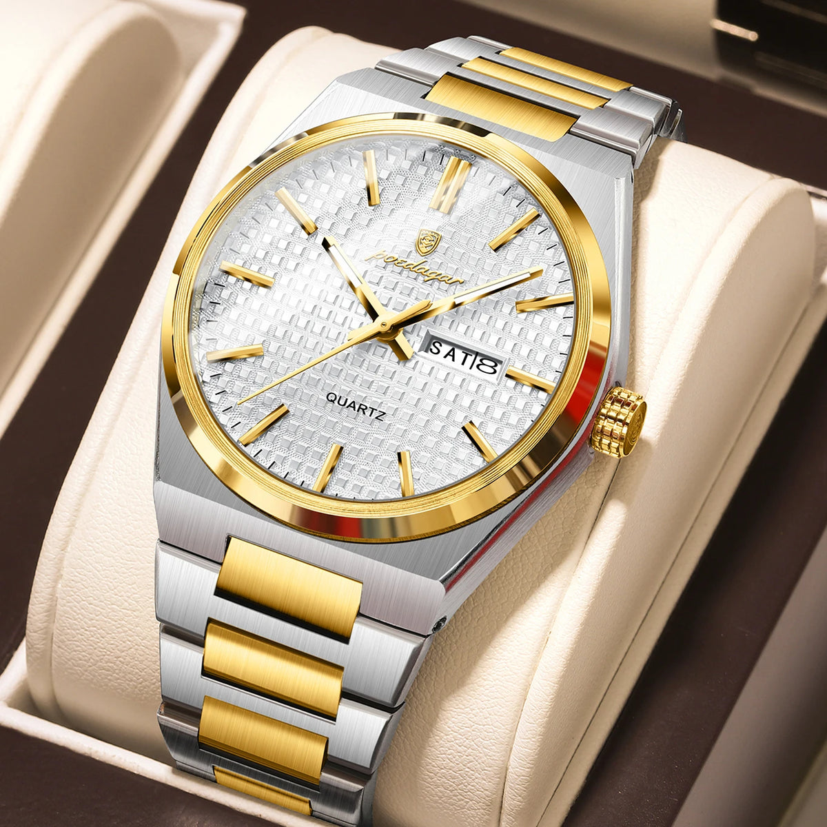 Reloj de pulsera para hombre de la marca de lujo POEDAGAR, resistente al agua, luminoso, de acero inoxidable, con fecha y día, reloj de cuarzo para negocios