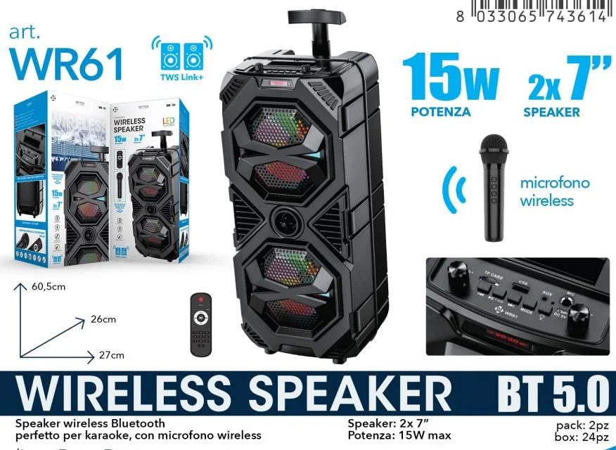 Altavoz Bluetooth de karaoke portátil, sonido estéreo TWS, luz LED, micrófono inalámbrico + control remoto, audio para fiestas al aire libre
