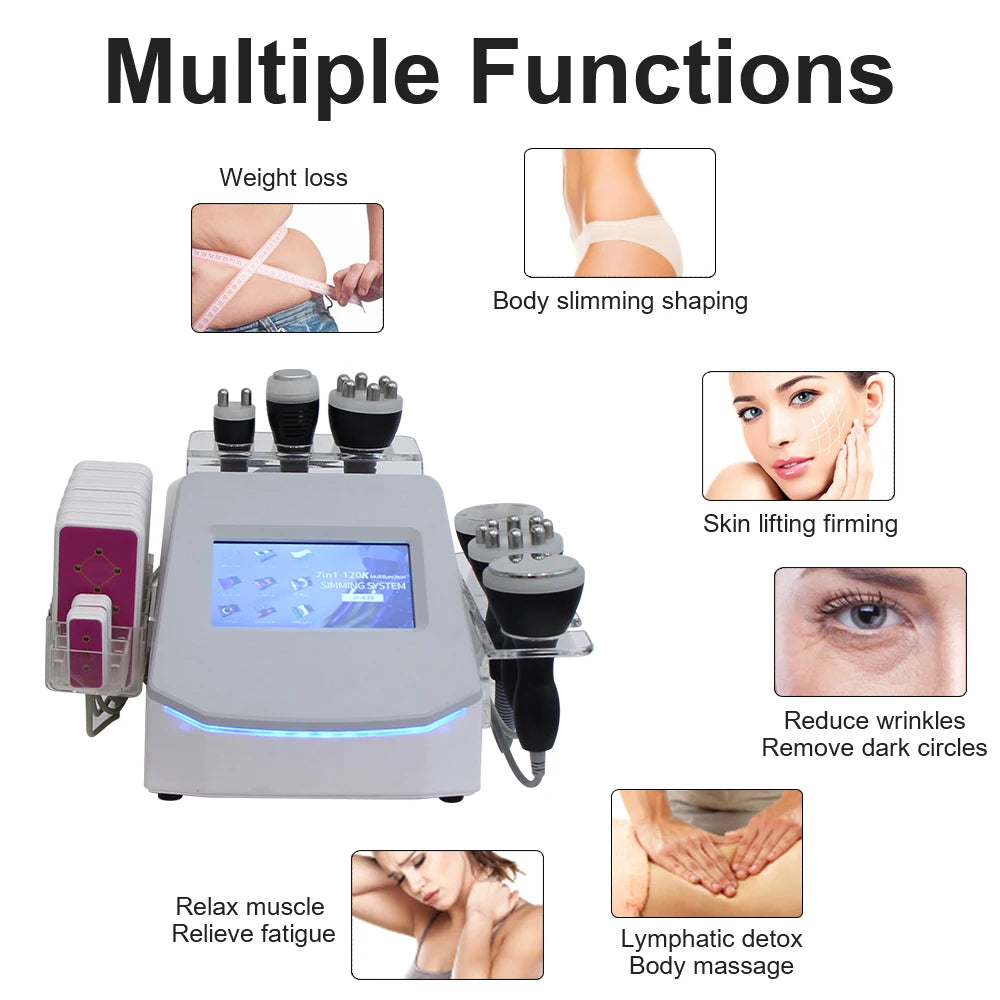 Máquina de Belleza 7 en 1 para Adelgazar el Cuerpo, Cavitación Ultrasónica de 120K, Pérdida de Peso, Rejuvenecimiento de la Piel, Eliminación de Celulitis, Lifting Facial