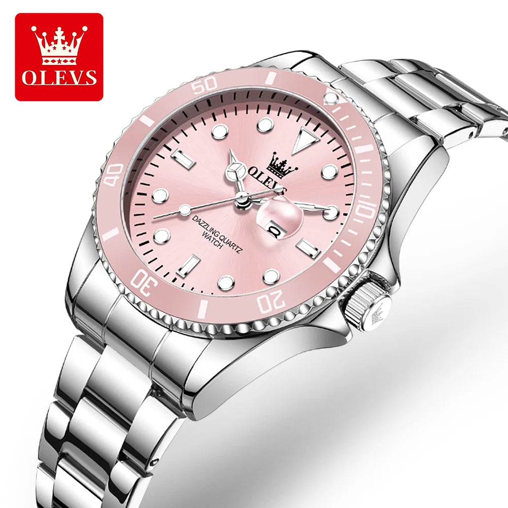 Relojes de cuarzo de lujo OLEVS para mujer, correa de acero, resistentes al agua, luminosos, relojes originales de marca superior para mujer, relojes elegantes para dama