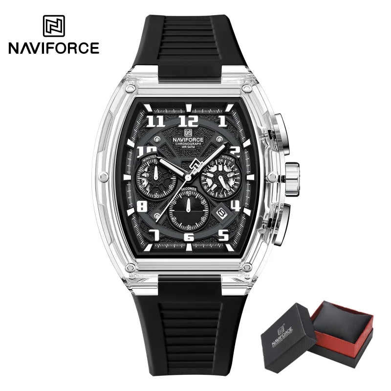 Reloj de cuarzo a la moda NAVIFORCE para hombre, cronógrafo, resistente al agua 50M, luminoso, correa de silicona, reloj deportivo para estudiante, uso diario