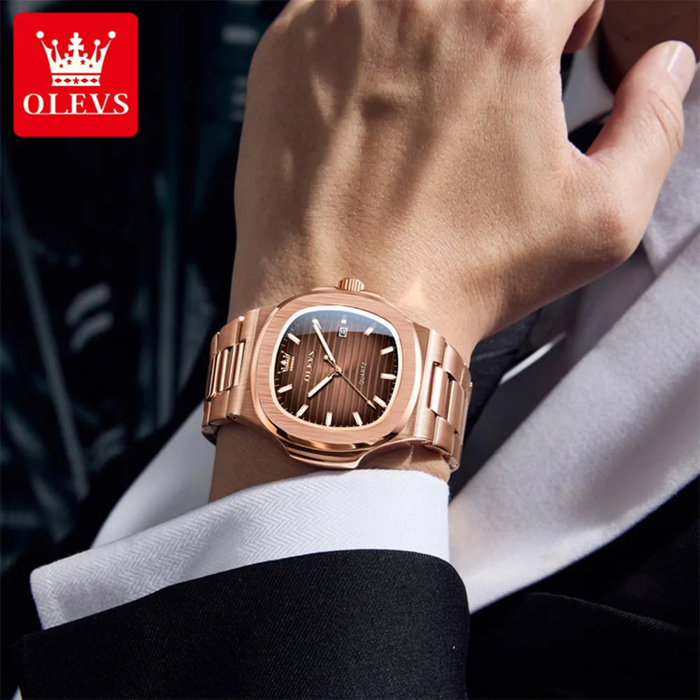 Reloj de cuarzo OLEVS 3696 para hombre, de lujo, con calendario, resistente al agua, reloj de pulsera de negocios para hombre, esfera grande luminosa, moderno, sencillo
