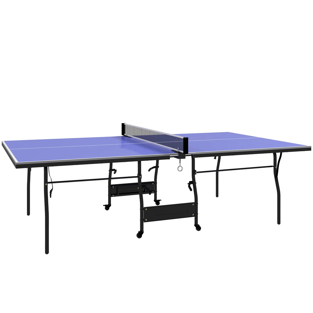 SPORTNOW Mesa de Ping-Pong Plegable con 4 Ruedas 274x152,5x76 cm Azul