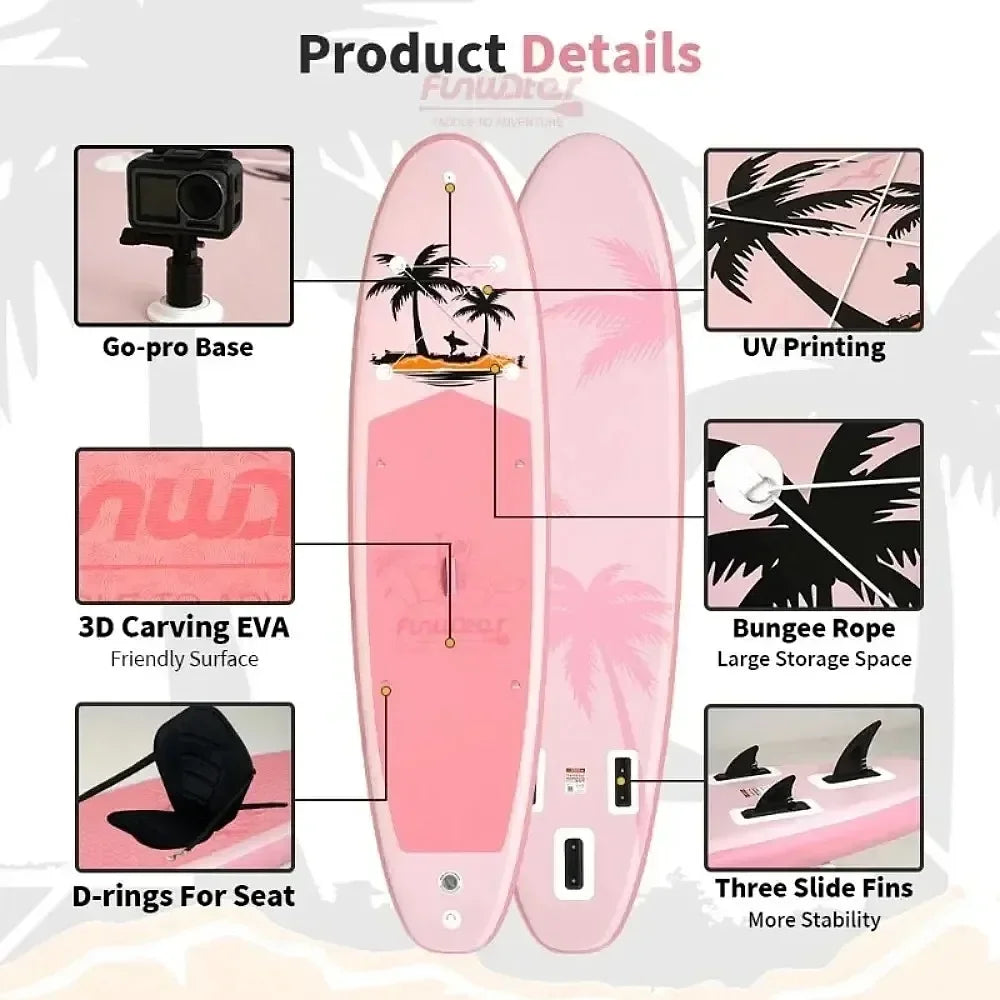 FunWater SUPFW37B Tabla de Paddle Surf Inflable 335x84x15cm Estable Antideslizante 150kg Capacidad para Lago, Mar, Piscina con Inflador, Mochila, Remo, Correa y Aletas EU