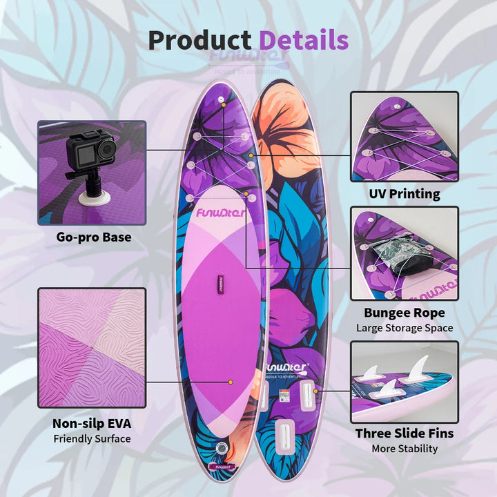 Tabla de Paddle Surf Inflable FunWater, Tabla SUP Antideslizante de 320–385 cm, Tabla de Paddle Surf Portátil Inflable para Surf, Turismo, Pesca, Yoga y Deportes Acuáticos