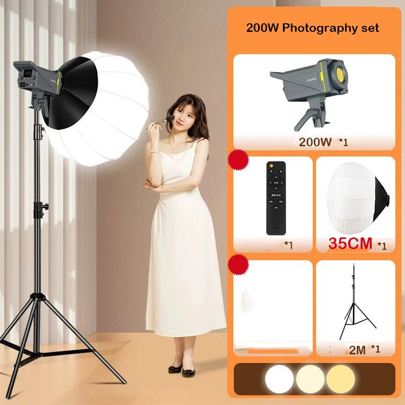 Luz de vídeo con montaje en V de 200W con Control inalámbrico CRI 95+ 2700K-6500K 220V lámpara solar lámpara Bowens COB fotografía interior y exterior