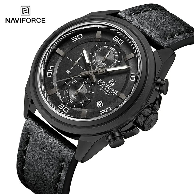Reloj de pulsera para hombre NAVIFORCE, original, de negocios, de lujo, con correa de cuero, cronógrafo deportivo, resistente al agua 3ATM, de cuarzo