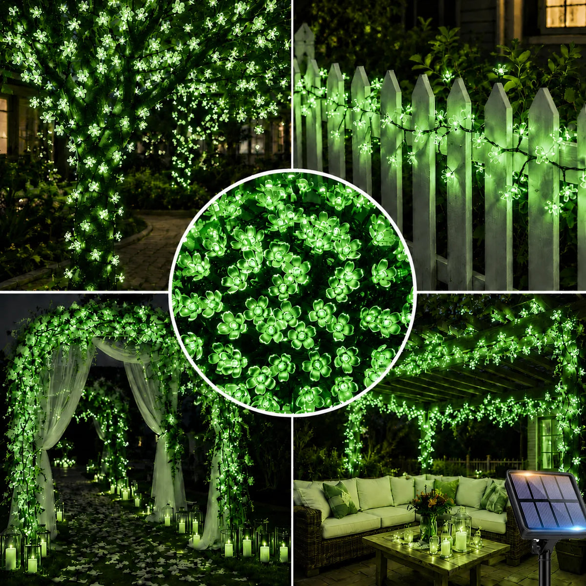 Halloween Lights Solar Cherry Blossom String Lights 5M/7M/12M 20/50/100LED 8 Modes for Garden Patio Haunted House Decor