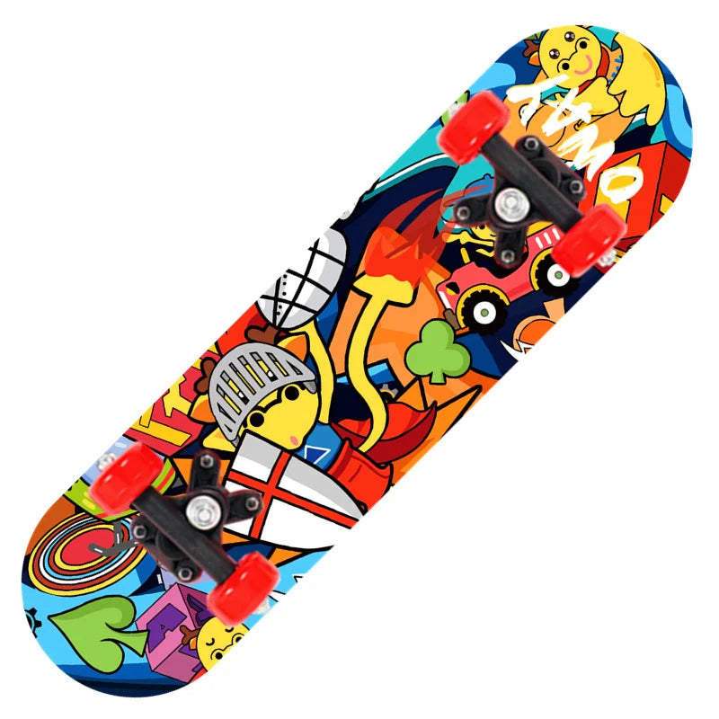 Nuevo monopatín de cuatro ruedas de dibujos animados para niños, patinetas para principiantes, plataforma de madera de arce, patineta para exteriores, monopatín de doble balancín