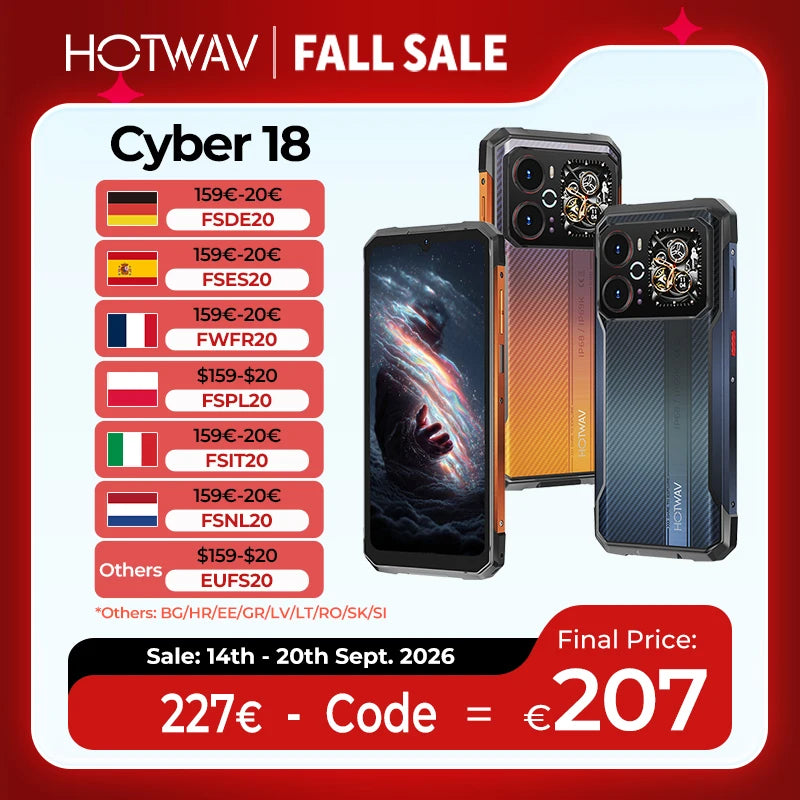 HOTWAV Cyber 18 Android 16 Octa-core Rugged Smartphone 6.75'' 120Hz Display RGB Dynamic Light 64MP Rear + 16MP Front + 20MP Night Vision Mobile Phone 6200mAh 20W Fast Charging 8GB RAM 256GB ROM 1080P Cellphone With Second Tou