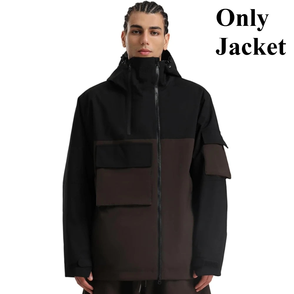 Chaquetas de snowboard con bolsillo súper grande para hombre, abrigos de esquí holgados y transpirables, Tops de invierno Unisex con aislamiento impermeable, Sudadera con capucha con cremallera