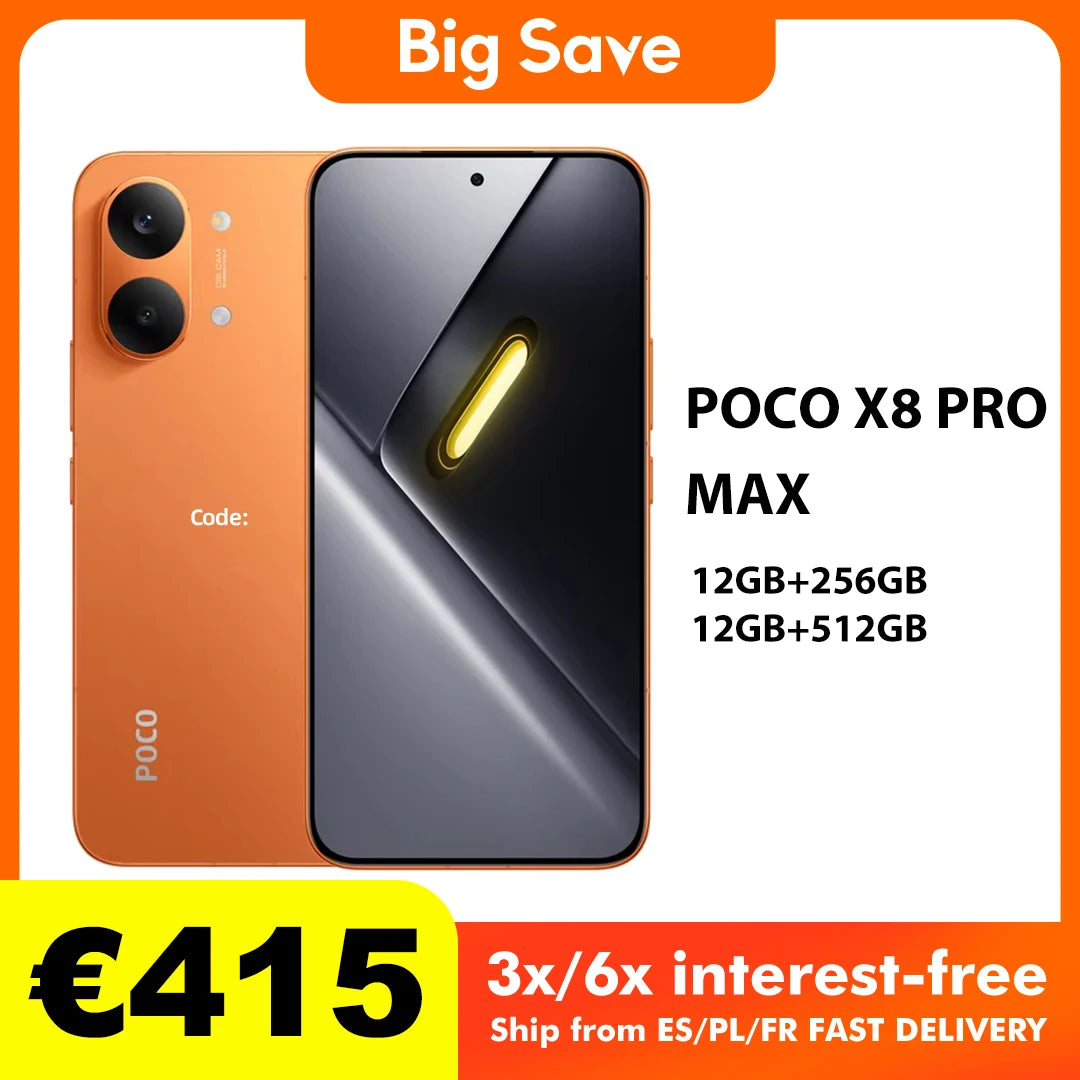 Teléfono móvil original POCO X8 Pro Max 5G NFC, batería grande de 8500 mAh, procesador MediaTek Dimensity 9500s, pantalla AMOLED de 6,83" a 120 Hz, carga rápida HyperCharge de 100 W