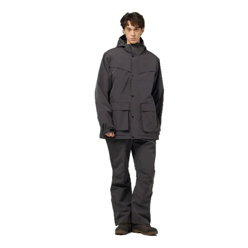 Mismos trajes de esquí de color sólido para hombres y mujeres, esquí de doble tabla y snowboard, versión súper suelta y de engorde al aire libre