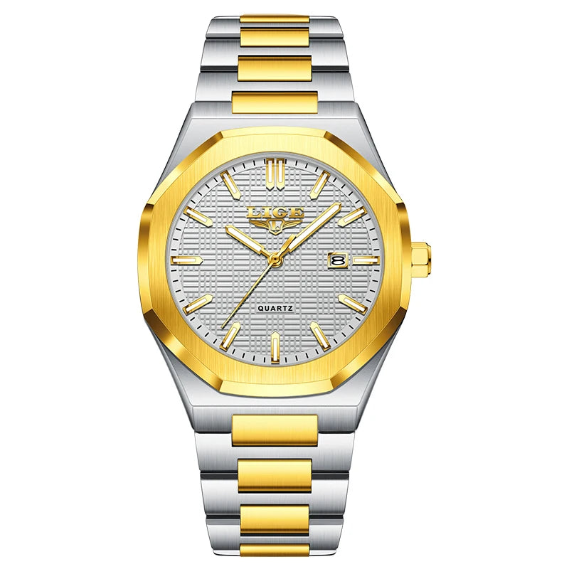 LIGE Luxury Man Wristwatch Waterproof Luminous Date Watch For Men Stainless Steel Men's Watches Quartz Male Clock Sport+Box