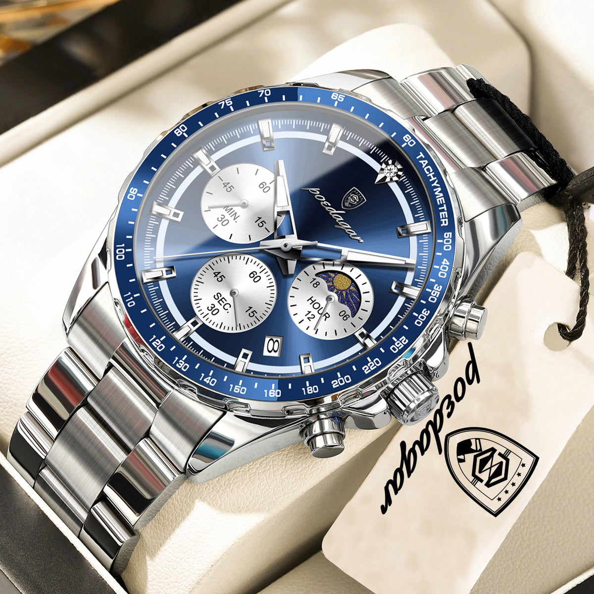 POEDAGAR Fashion Sports Man Wristwatch Waterproof Stainless Steel Luminous Men Watch Chronograph Date Quartz Men's Watches Reloj