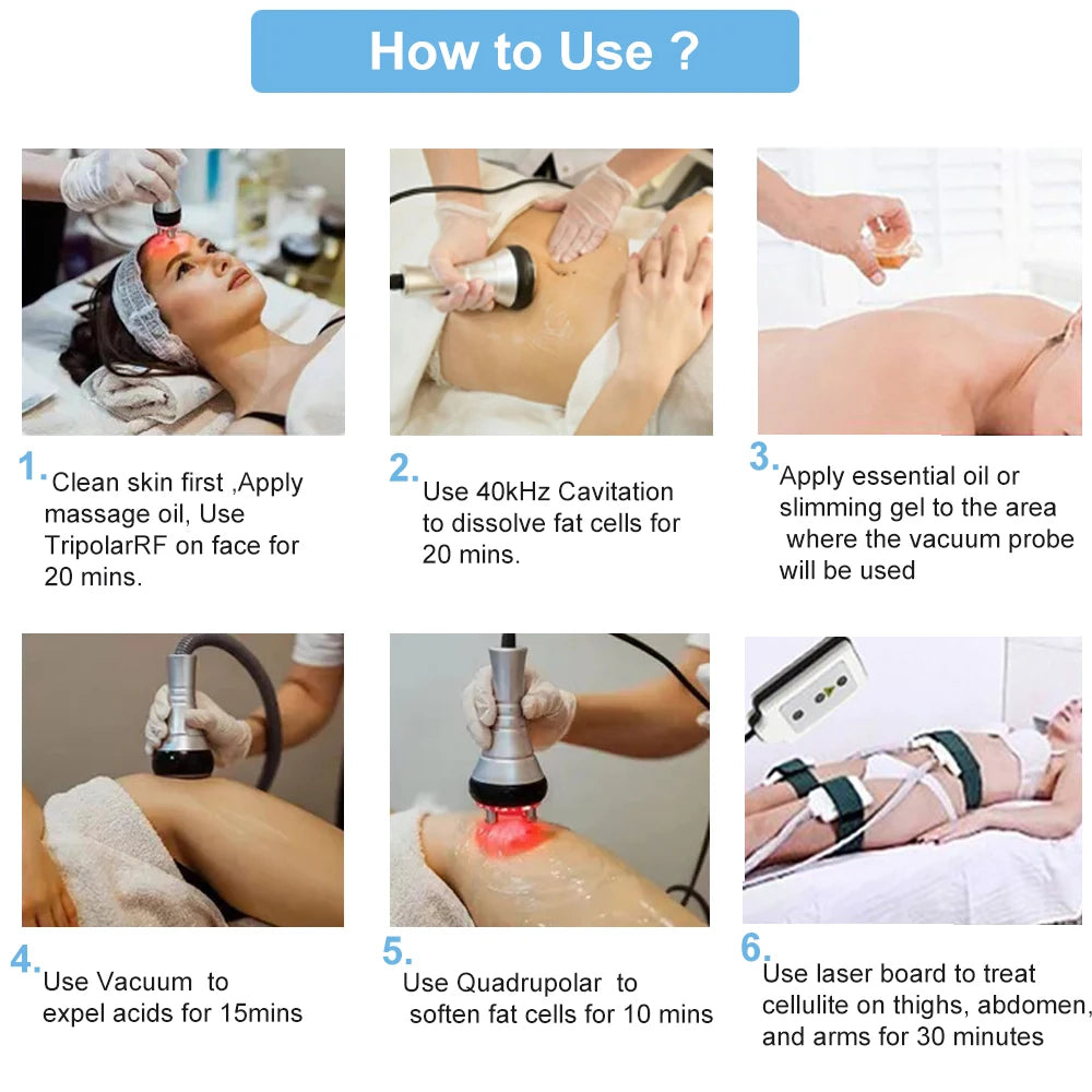 Máquina de cavitación ultrasónica 40K, masaje adelgazante corporal al vacío, pérdida de peso, estiramiento de la piel, dispositivo de belleza de elevación 6 en 1