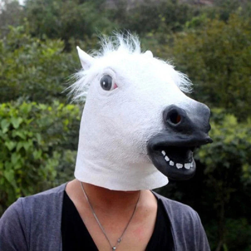 Máscara De caballo blanco para adultos, cabeza De caballo De baile para niña, máscaras De animales De látex, novedad, disfraces De Halloween, tocado, máscara De látex