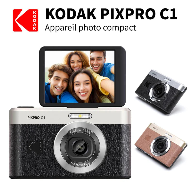 Cámara Digital KODAK PIXPRO C1 100% Original, 13MP, Video 1080P, 180 °   Cámara de Bolsillo Retro Compacta para Vlogging con Pantalla Abatible