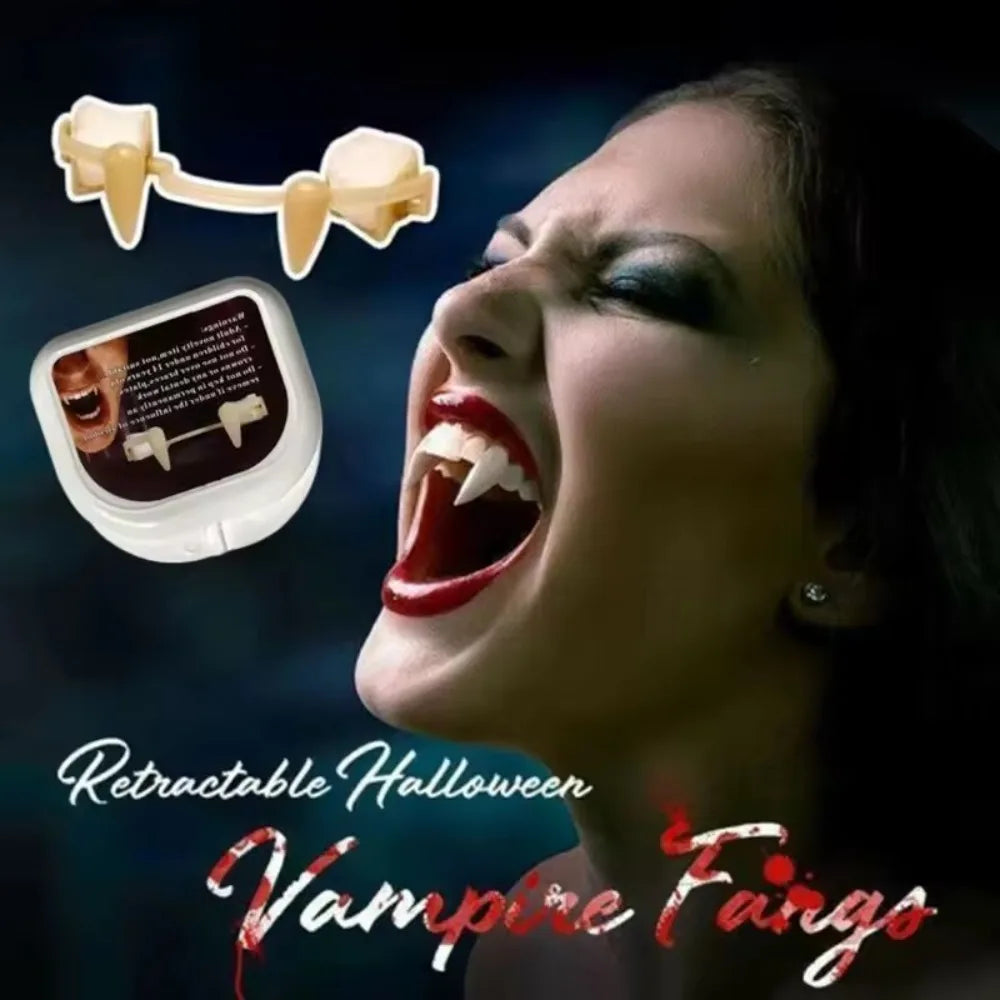 Dientes de vampiro de plástico para Halloween, accesorios de disfraces de Halloween, dientes de zombi retráctiles, colmillos de vampiro, decoración para fiestas temáticas.