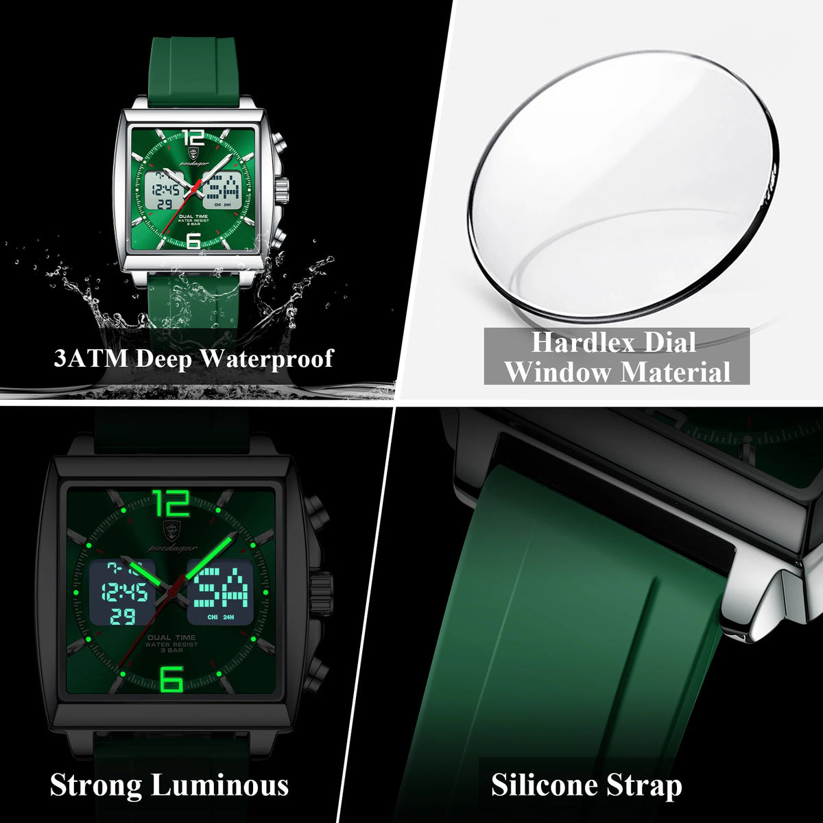 Reloj casual para hombre POEDAGAR, deportivo, electrónico, LED, con alarma, cuarzo, cronógrafo, fecha, semana y hora dual, reloj digital para hombre