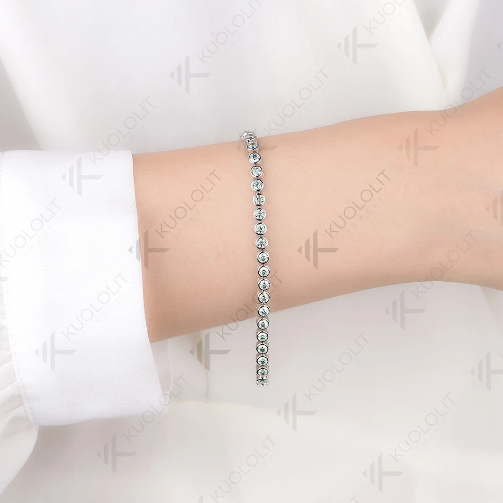 Kuololit-pulsera de tenis de moissanita cian champán para mujer, pulsera de oro blanco sólido 14K 10K 585 para compromiso, regalo de Navidad