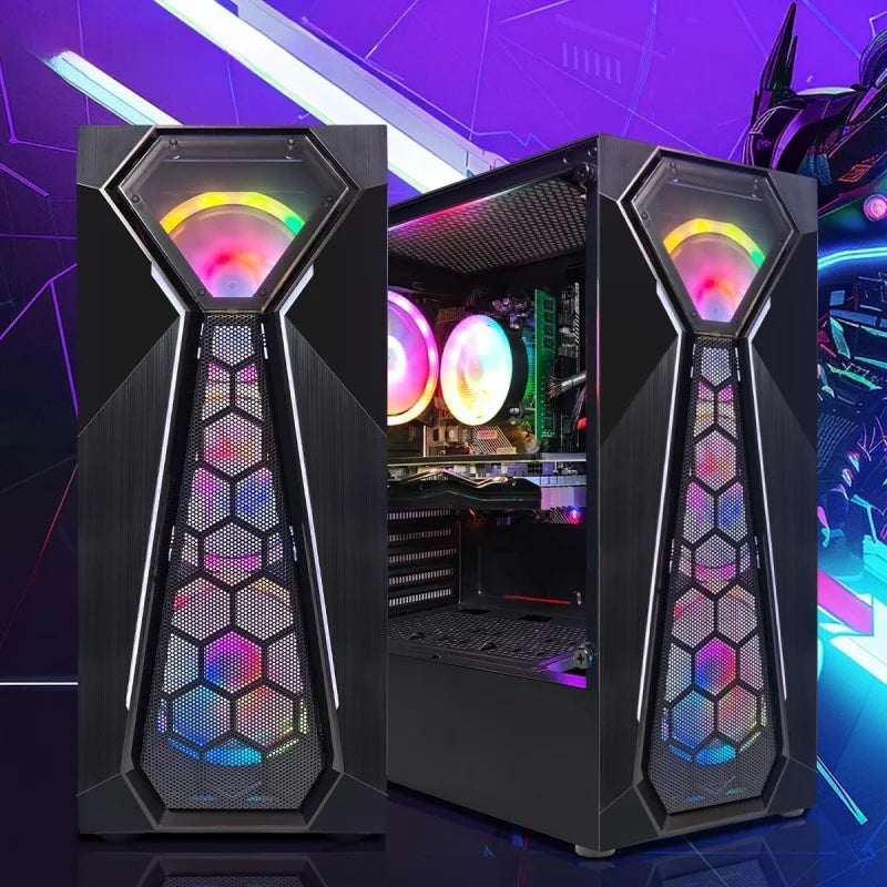PC de Escritorio para Juegos, 10.ª Generación G5905 3.5G, Radeon RX 550 4G, 16GB DDR4, 512GB SSD, WiFi 600M, BT 5.0, Ventilador RGB x4, W