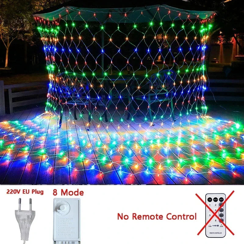 Guirnalda de luces LED de malla para Navidad, cortina de luces de hadas, resistente al agua para exteriores, 3M-18M, para decoración de fiestas, jardines y bodas