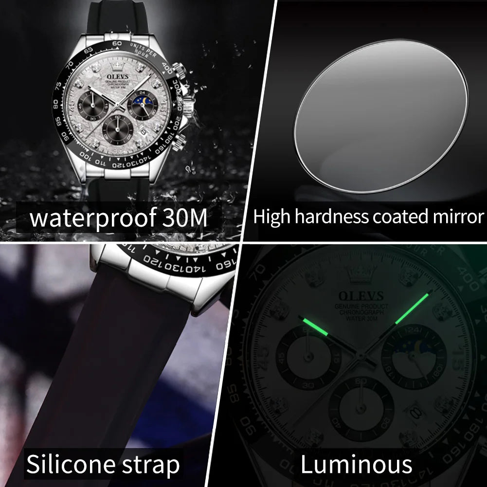 Reloj de cuarzo de lujo para hombre OLEVS 2875, cronógrafo multifunción, fase lunar, fecha, esfera con diamantes, reloj de cuarzo resistente al agua para hombre, tendencia