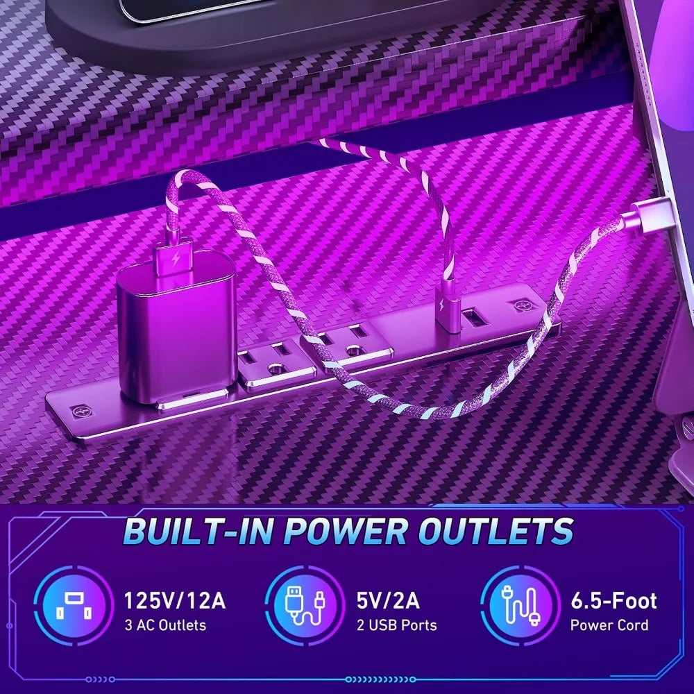 Panel de tomas eléctricas integradas y puertos USB del escritorio en L gaming
