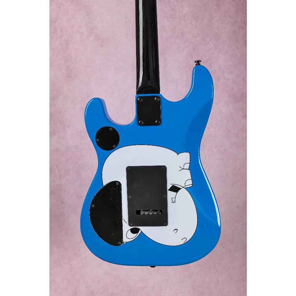 Guitarra eléctrica Morello de 6 cuerdas, color azul metálico, con diapasón de palisandro, puente Floyd Rose, mástil de arce y pastillas HH.