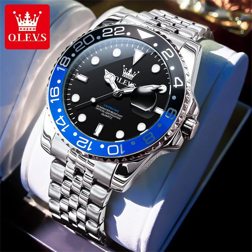 Relojes OLEVS para hombre de marca superior, lujo clásico, estilo Datejust, reloj de cuarzo original para hombre, resistente al agua, luminoso, fecha grande, acero inoxidable