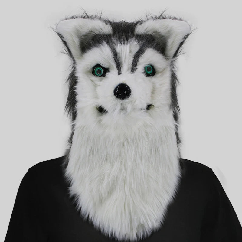 Máscara de zorro de felpa con boca móvil para Halloween, máscaras de cabeza completa de perro y Lobo, máscara de Animal realista, accesorios de disfraces de fiesta de Halloween