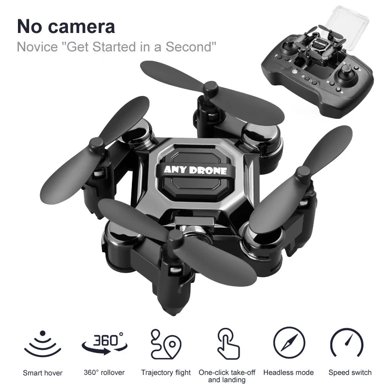 Dron mini negro sin cámara, hélices plegables y control remoto