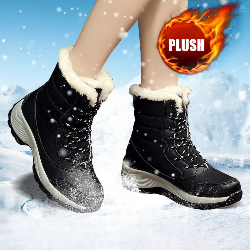 Zapatos de invierno botas impermeables botas de nieve para mujer botines cálidos de felpa para mujer botas altas hasta el muslo con plataforma de felpa para invierno