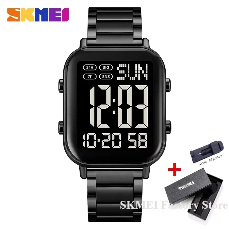SKMEI 2259 Luxury Waterproof Sport Electronic Mens Wristwatch EL Display Stainless Steel Digital Watch for Men 1859 Reloj Hombre
