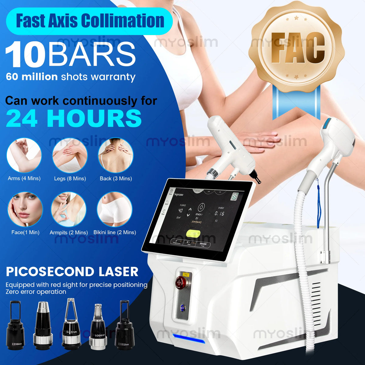 FAC 2 EN 1 NUEVO Láser de Diodo Profesional 5000w Máquina de Depilación Láser Pico Qswitch ND YAG Máquina de Eliminación de Tatuajes 6 Ondas 808NM