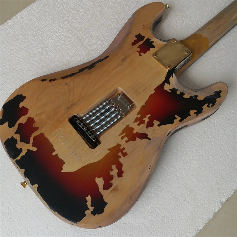 Guitarra eléctrica de 6 cuerdas para zurdos con acabado mate desgastado y pickguard negro, estilo vintage